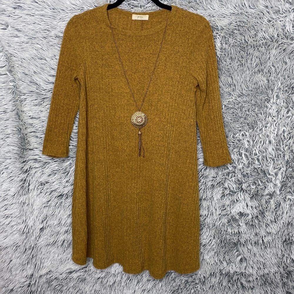 Pinc Mustard Sweater Dress Quarter Sleeves